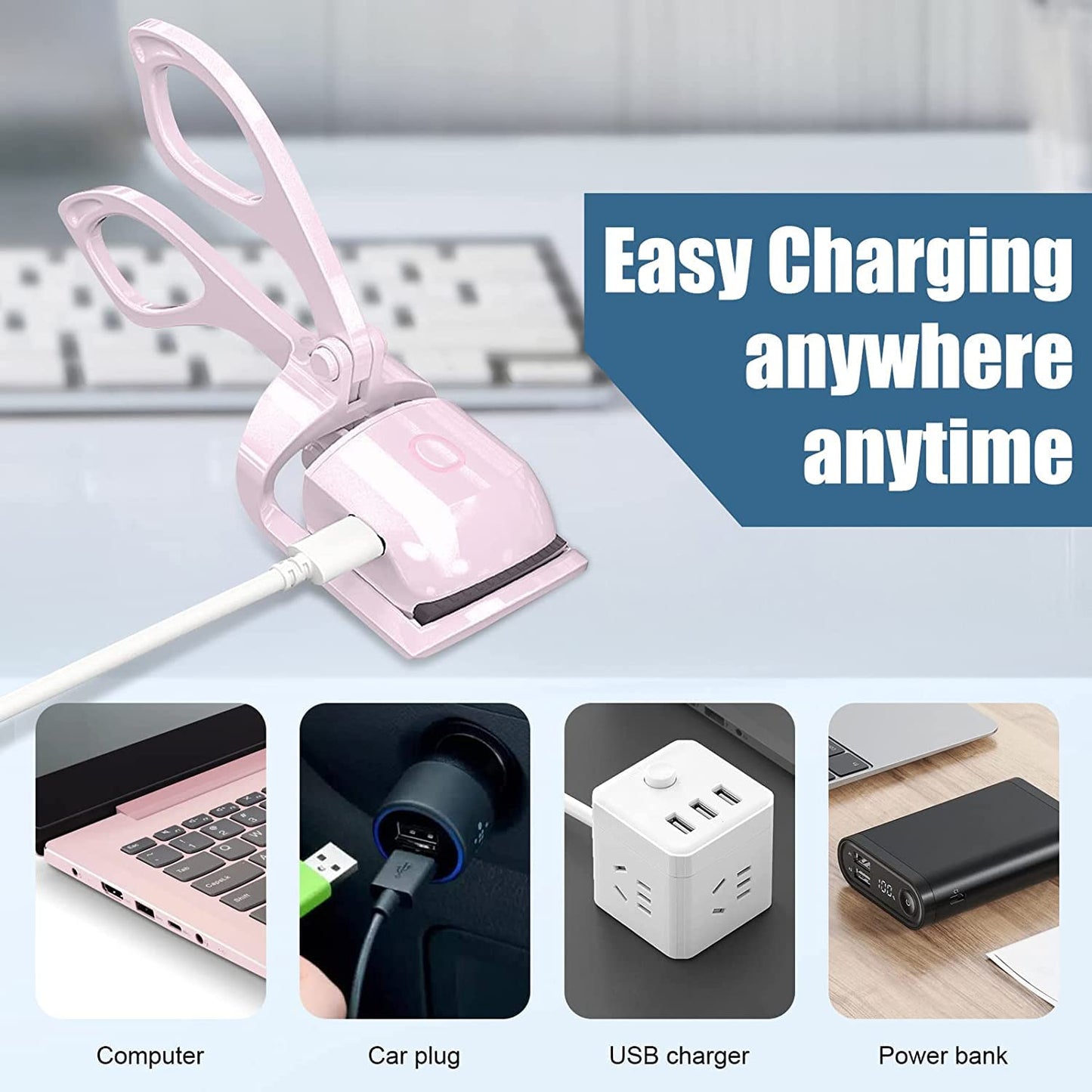 Electric USB Rechargeable Eyelash Curler With 2 Level Temp Quick Heating