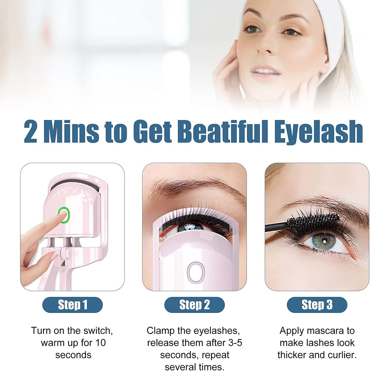 Electric USB Rechargeable Eyelash Curler With 2 Level Temp Quick Heating