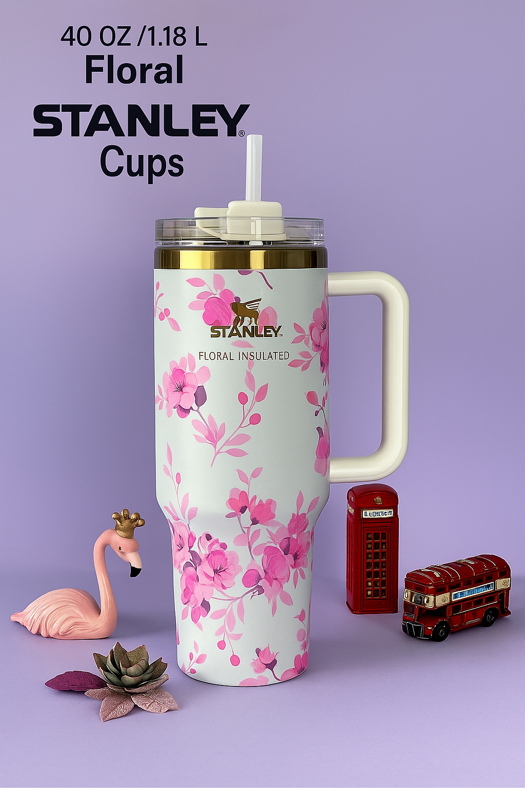 40oz Stainless Steel Stanley Printed Flower Tumbler