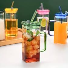 Ribbed & Round Glass Slipper Juice Glass Tumbler Can Lid With Glass Straw Square Glass & Transparent Mugs