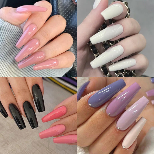576Pcs False Nails Tips Short Coffin Almond French Artificial Nails Box (with Free Nail Jelly Glue Sticker + Nail Glue)