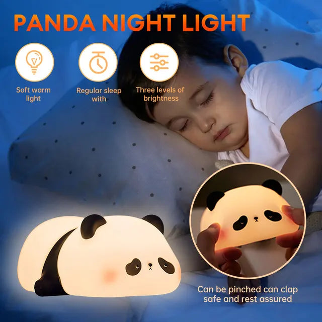 Panda LED Night Light Cute Silicone Night Light USB Rechargeable Touch Night Lamp Bedroom Timing Lamp Decoration Children's Gift