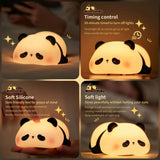Panda LED Night Light Cute Silicone Night Light USB Rechargeable Touch Night Lamp Bedroom Timing Lamp Decoration Children's Gift