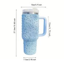 40oz Stainless Steel Pearls Rhinestone Tumbler With  Handle 1200ML
