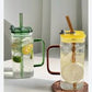 Ribbed & Round Glass Slipper Juice Glass Tumbler Can Lid With Glass Straw Square Glass & Transparent Mugs
