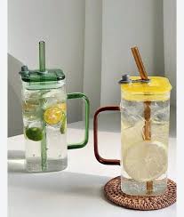 Ribbed & Round Glass Slipper Juice Glass Tumbler Can Lid With Glass Straw Square Glass & Transparent Mugs