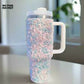 40oz Stainless Steel Pearls Rhinestone Tumbler With  Handle 1200ML