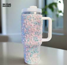 40oz Stainless Steel Pearls Rhinestone Tumbler With  Handle 1200ML
