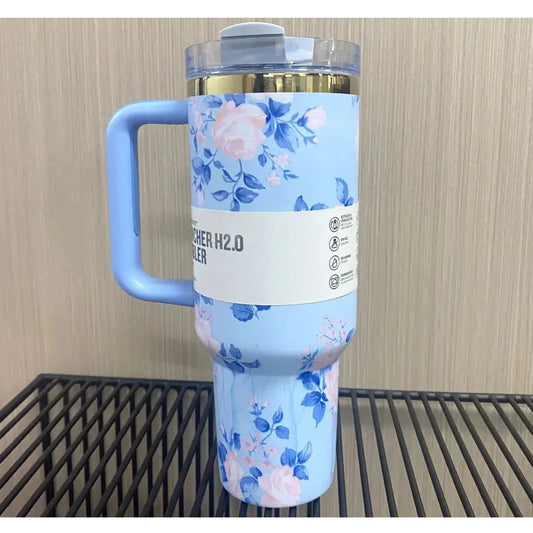 40oz Stainless Steel Stanley Printed Flower Tumbler