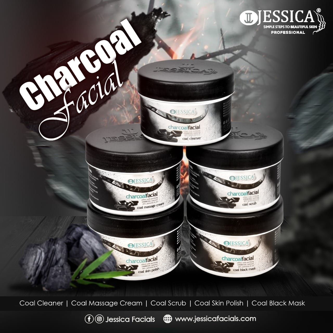 Jessica 5step charcoal facial 500ml jar set